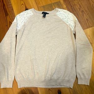 Forever 21 Tan Sweater with Lace Cutouts